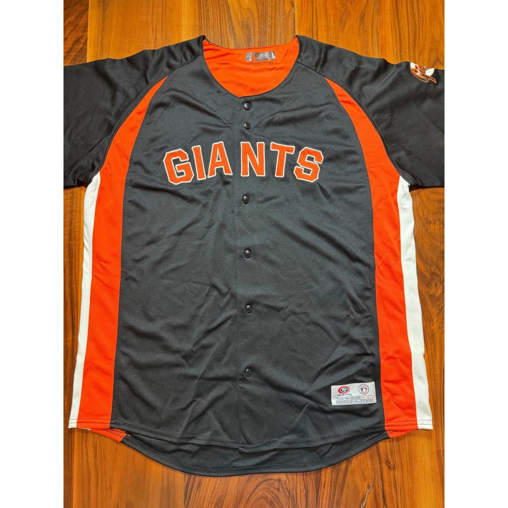 True Fan San Francisco Giants MLB Baseball Jersey Mens XL Black Orange Mesh